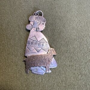 Vintage Girl and Lamb Pendant